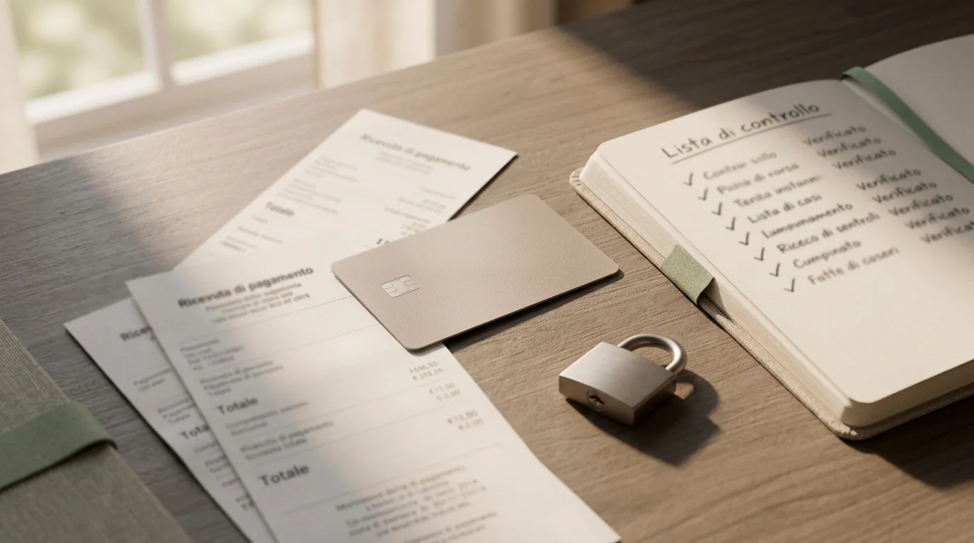 Carte, ricevute e checklist per controllare pagamenti e prelievi